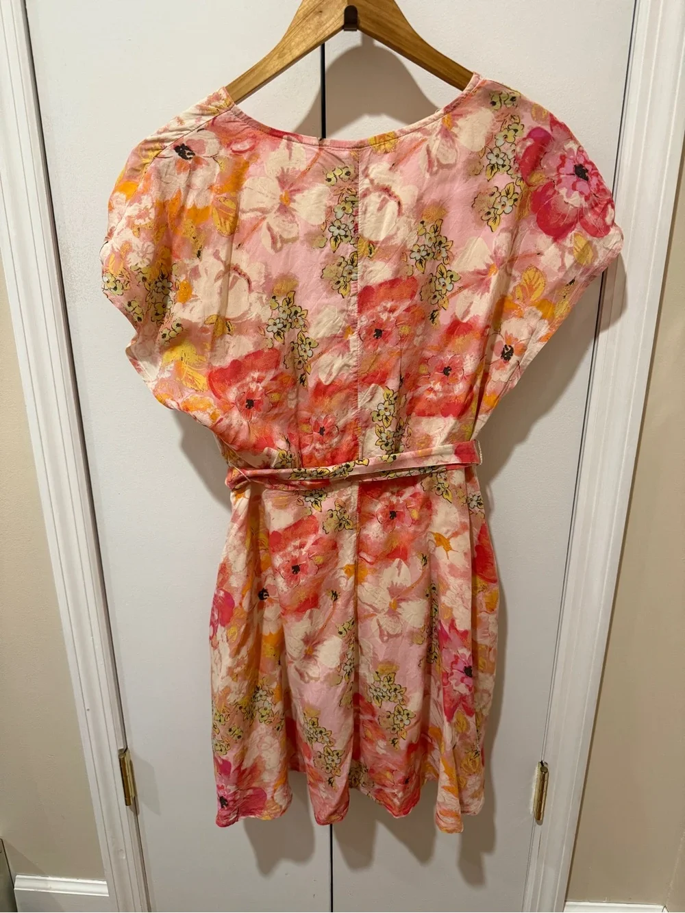 Free People Floral V-Neck Pink Belted Women's Dress